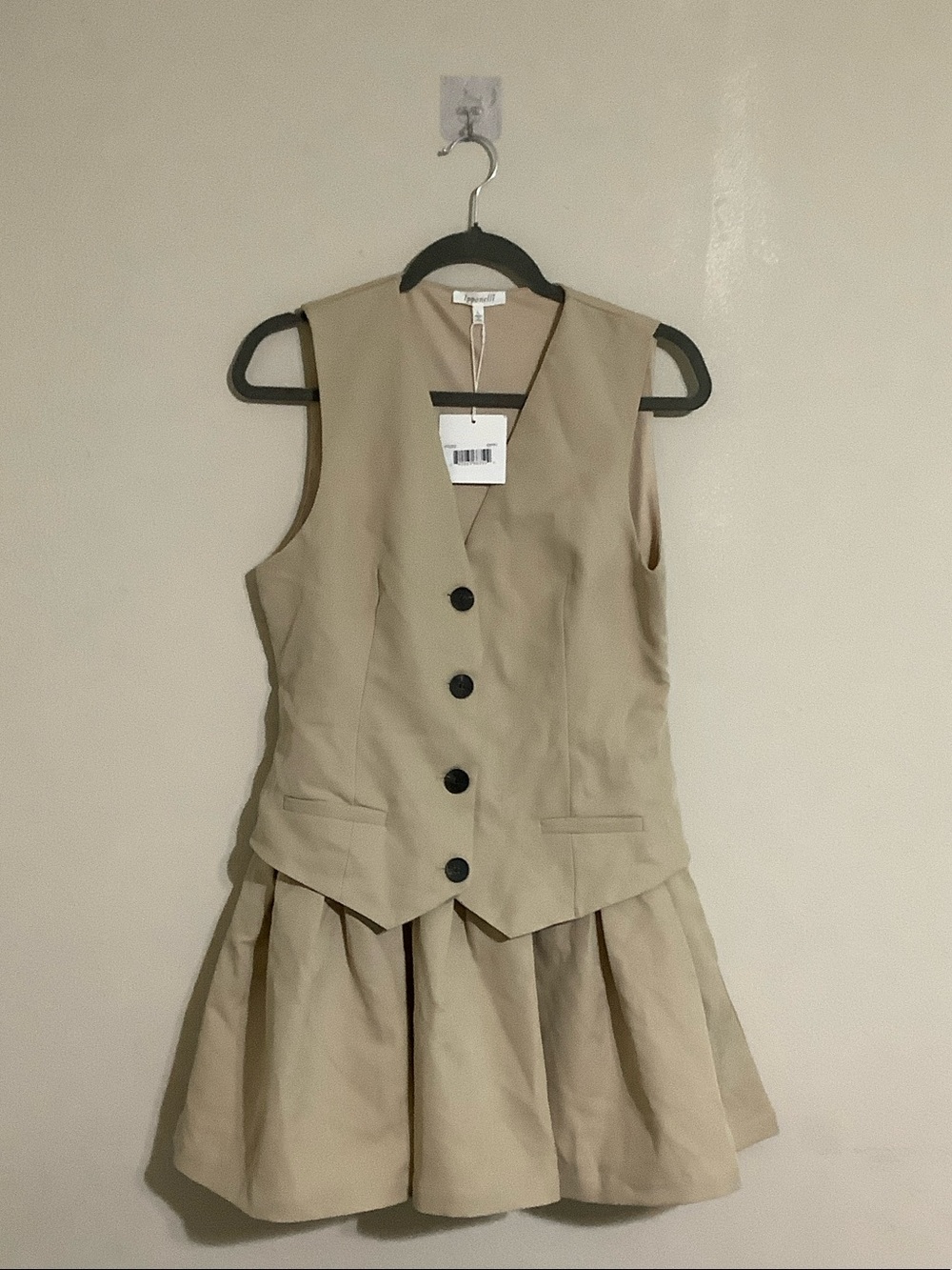 Sleeveless Khaki Vest-Style Mini Dress with Button Front